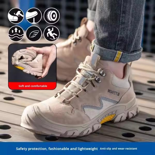 OEM Kevlar Construction Safety Shoes Pigskin Work Shoes Steel Toe Anti Smashing Rubber Sole Safety Shoes