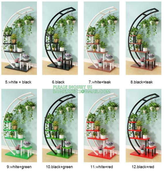 Metal Plant Stand Creative Half Moon Shape Ladder Flower Pot Stand Rack for Home Patio Lawn Garden Balcony Holder