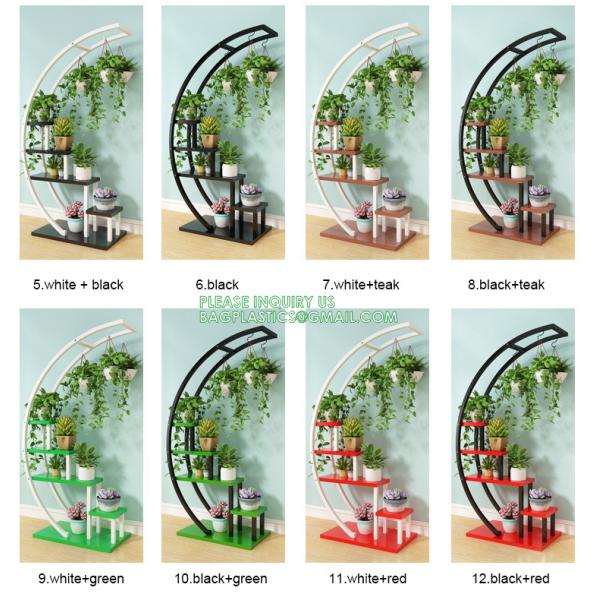 Metal Plant Stand Creative Half Moon Shape Ladder Flower Pot Stand Rack for Home Patio Lawn Garden Balcony Holder