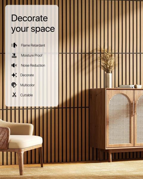 Acoustic Wood Wall Veneer Slat Panels - Soundproof Paneling | Wall Panels for Interior Wall Decor | Luxury Wood Veneer Panel |