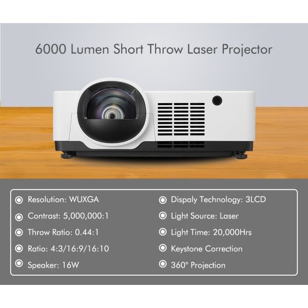 Immersive Projector Offering 6000 ANSI Lumens and WUXGA Native Resolution for Clear, Sharp Visuals in Corporate Settings