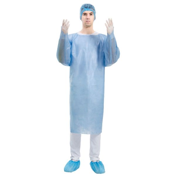 SMMS Disposable Isolation Gown with Integrated Thumb Loops and AAMI Level 4 Protection from 4-Layer Construction