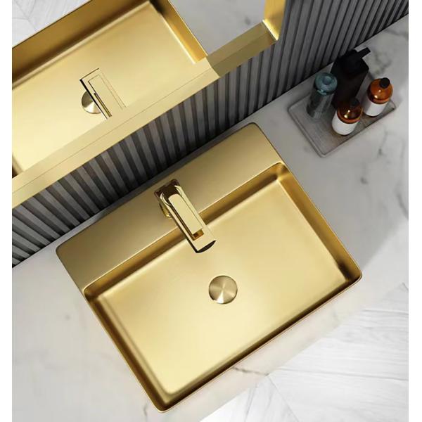 Brushed Gold Countertop Stainless Steel Vessel Sinks With Faucet Hole