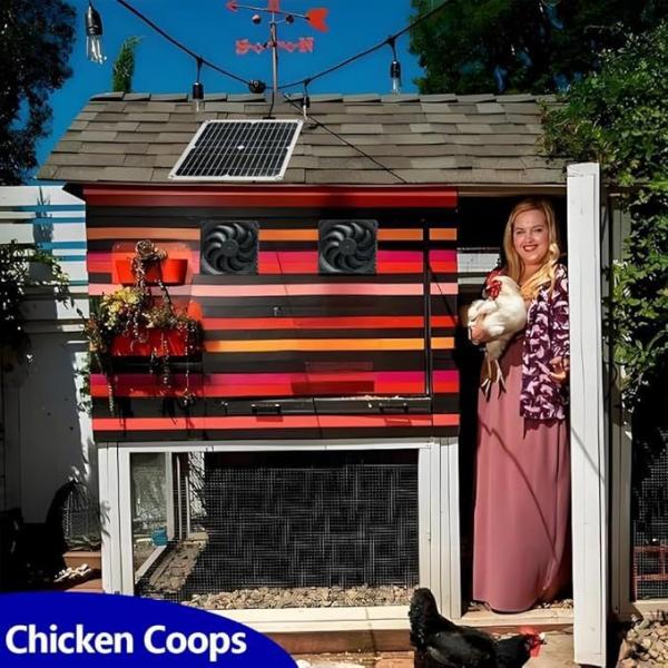 High Efficiency 12W Solar Panel Solar Powered Fan for Chicken Coop, Dog House, Outside Shed Greenhouse