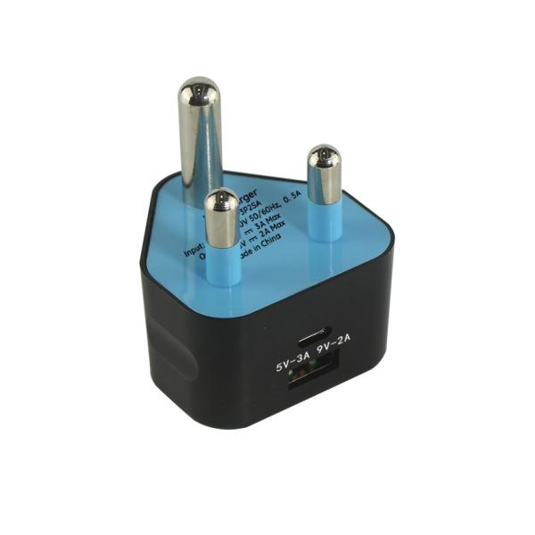 南アフリカ サウスアフリカ プラグ USB充電器 USB-CとUSB-Aポート 5V 3.4A 携帯,タブレット,USBデバイスのためのダブル出力ウォールアダプター