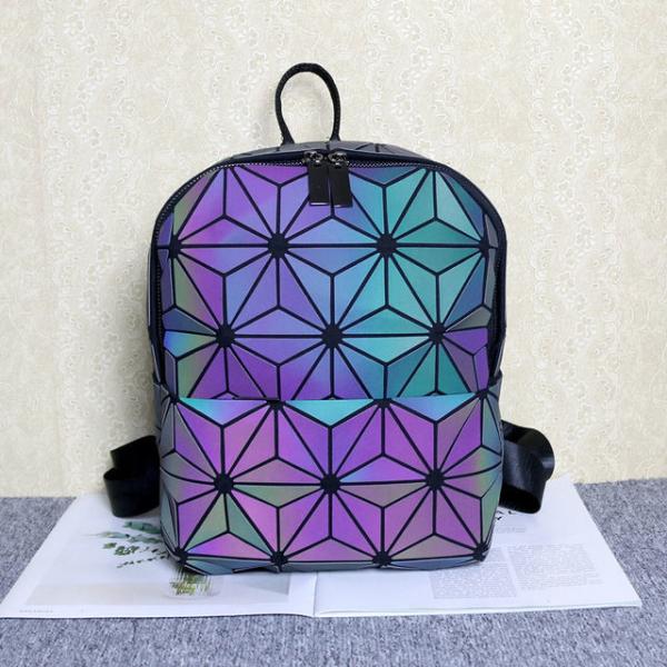 Geometric Rhombic Luminous Color-Changing Material Student Schoolbag Korean Version Male And Female Couple Backpack