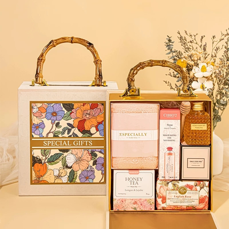 Suitcase Style Rigid Gift Boxes With Bamboo Handle For Luxury Packaging