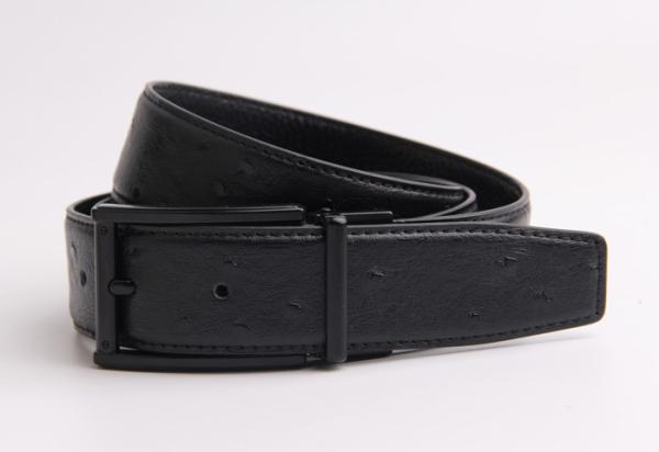 Ostrich Grain Genuine Mens Leather Dress Belt With Black Zinc Alloy Buckle