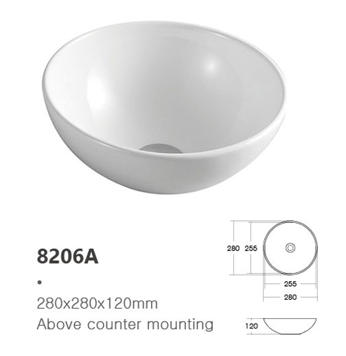 Modern Small Size Round Bowl Shape Above Counter Mounting Ceramic Washbasin for Bathroom