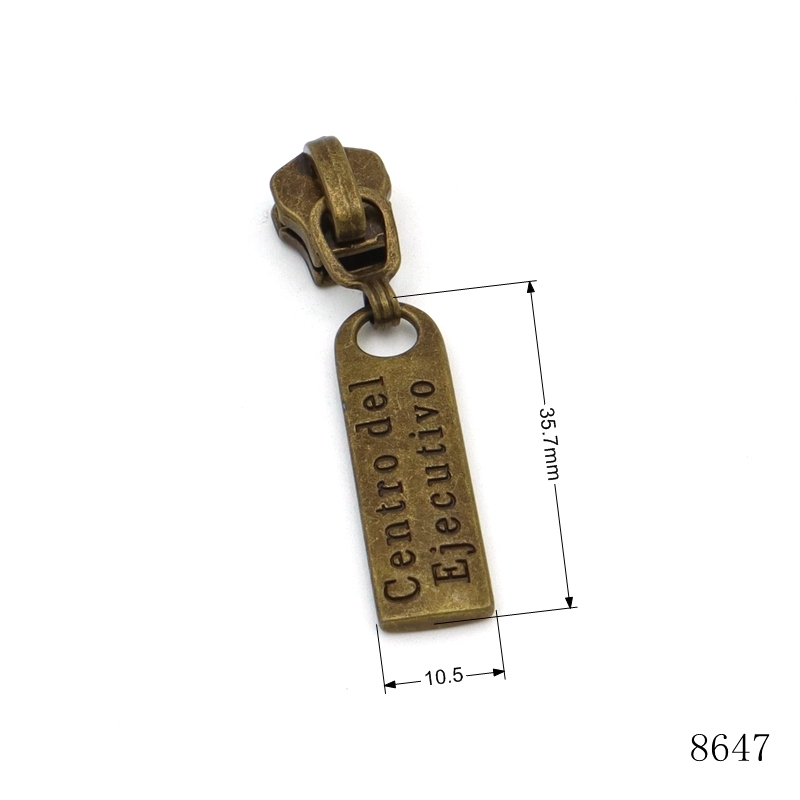 Engraved Custom Logo  Metal Zip Puller Tag Rolling Anti Brass Pull Tag For Handbags Hardware Accessories