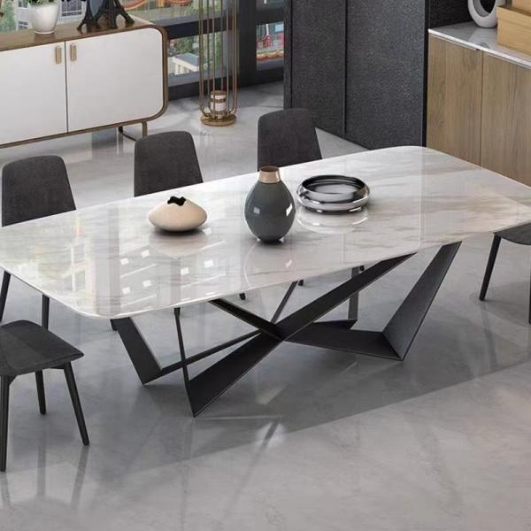 Custom Modern Light Luxury Metal Legs Ceramic Tabletop Sintered Stone Dining Room Furniture Marble Dining Table Modern Dining Table Set