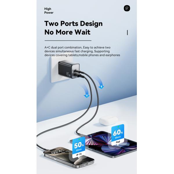 ESSAGER ES-CD40 Series PD GaN Charger QC4.0 QC3.0 QC2.0 Dual 2 Ports USB C 45W