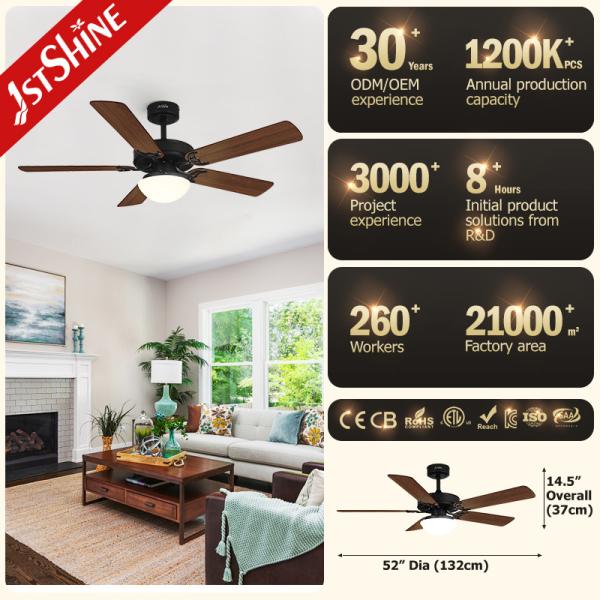5* MDF Blades Ventilador de teto de sala de estar Ventilador elétrico de ar frio E27 LED