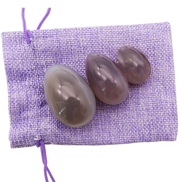 Polished Folk Art Grey Agate Stone Eggs Yoni Egg Set for Women Kegel Style Polished