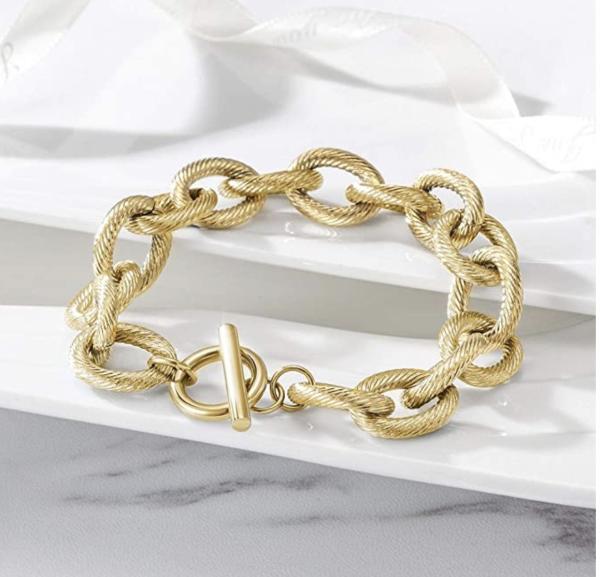 American Fashion 14k Gold Charm Bracelet INS Style Simple Gold Buckle Bangle