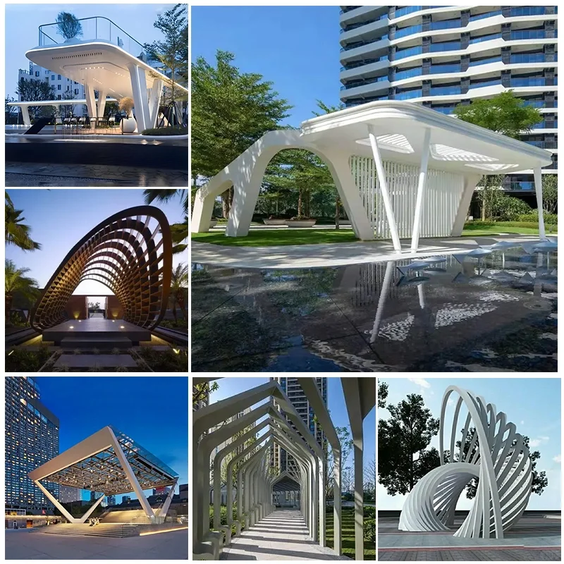 Unique Illuminated Stainless Steel Tree Design with Canopy for Building Individuality