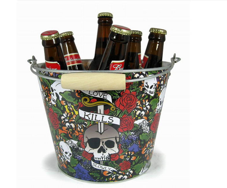 CMYK Tin Ice Bucket Tongs , Galvanized Beer Bucket 5L Volume