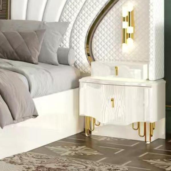 OEM en gros Blanc Royal Luxury Double lit King Size Chambre principale maison moderne cadre en bois ensemble de meubles de chambre complète