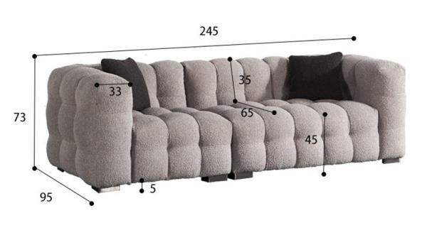 BN Puff Cotton Milk Oil Style Furniture Fabric Sofa Chair Nordic Lamb Wool Straight Row Three Seat Soft Sofa