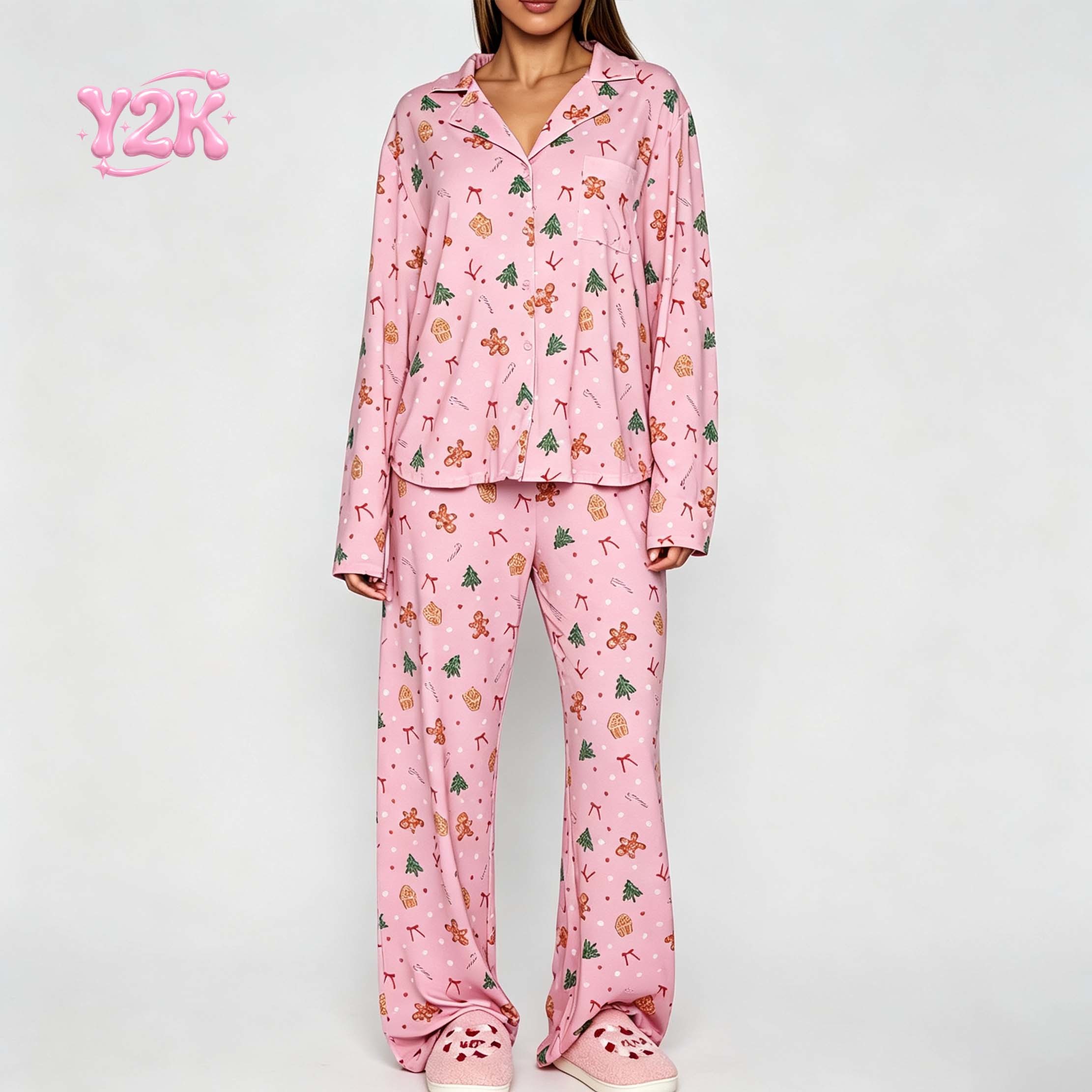 Custom Women's Christmas Print Shirt Jogger Pajama Set