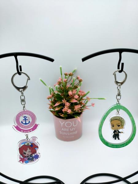 Glistening Beauty Acrylic Sheet Keychain With Glitter Logo Engraving