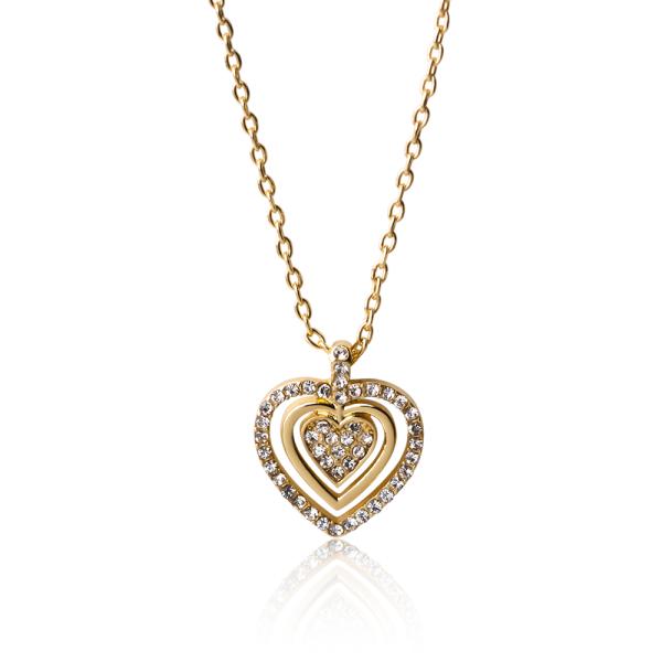 Collier avec pendentif en forme de cœur d'amour Bling Bling plaqué or avec diamants pour femmes