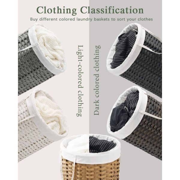 Large Laundry Hamper Laundry Basket Round Handwoven Wicker Laundry Baskets Rattan Laundry Basket With Removable Bag Handles 2 Mesh Bags For Living Room Bedroom Natural
