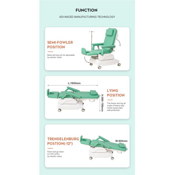 Mn-BDC001B Economic 5 Function Electric Adjustable Patient Transfusion Reclining Dialysis Chair with Wheels