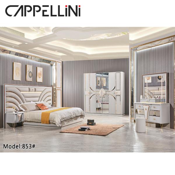 King Size Bedroom Sets Furniture Combo MDF Wardrobe Bed Side Table Dressing Table