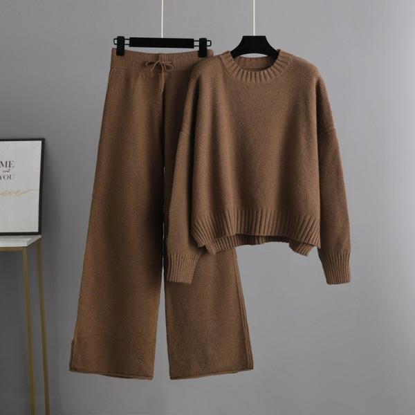 Women s Sweaters with Pullover Closure for Outdoor Activities in Fall Season Knitted long sleeved sweater wide leg pants