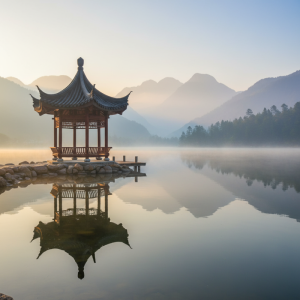 Traditional Chinese Wooden Pavilion Garden Building Tea House with Clay Material Roof Tiles