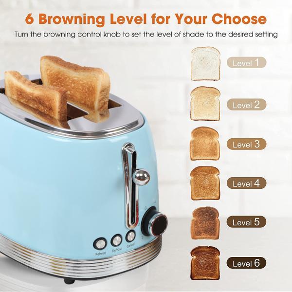 Anti-Seco Retro Toaster de Auxílio de Cozinha Azul Toaster Automático de Cozinha de Duas fatias