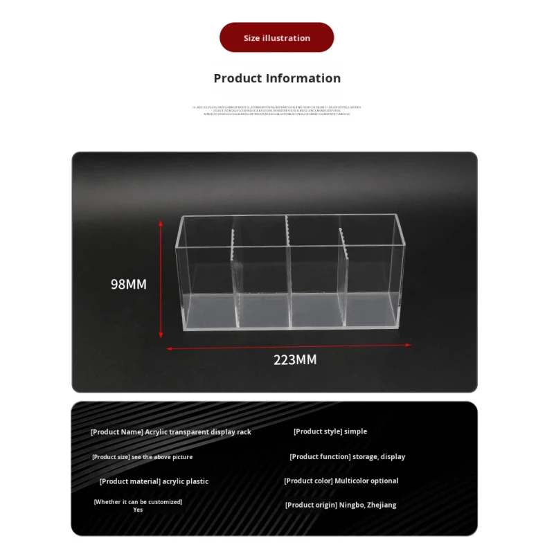 High Quality Acrylic 4 Compartments Pencil Cup Stationery Organizer Makeup Brush Storage Box for Home Office