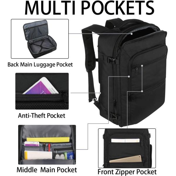 Black 40L Expandable Carry On Luggage Bag Flight Approved Outdoor Duffel Travel Bag