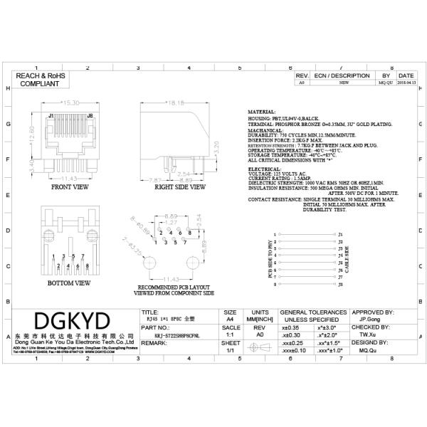 10/100/1000 Base-TX RJ45 Network Connector 8p8c Ethernet plug socket