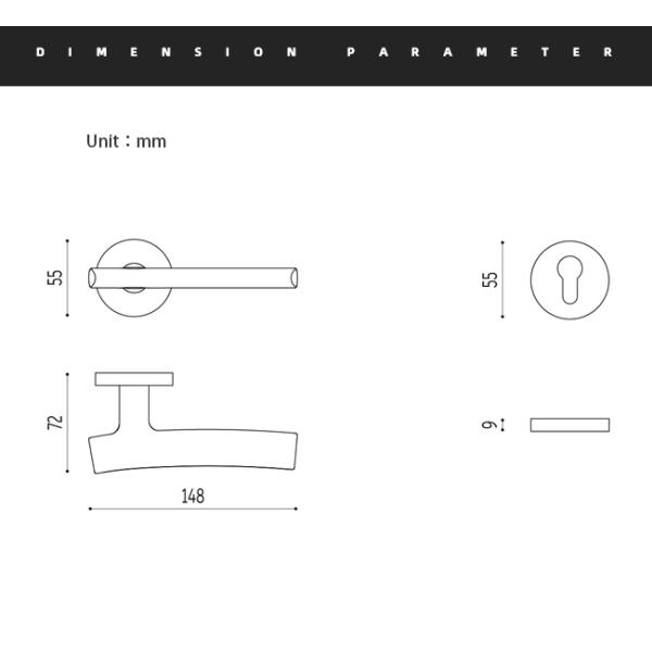 Black PVD Gold Brass Door Lock Set 148mm 72mm Double Wood Door Lever Set