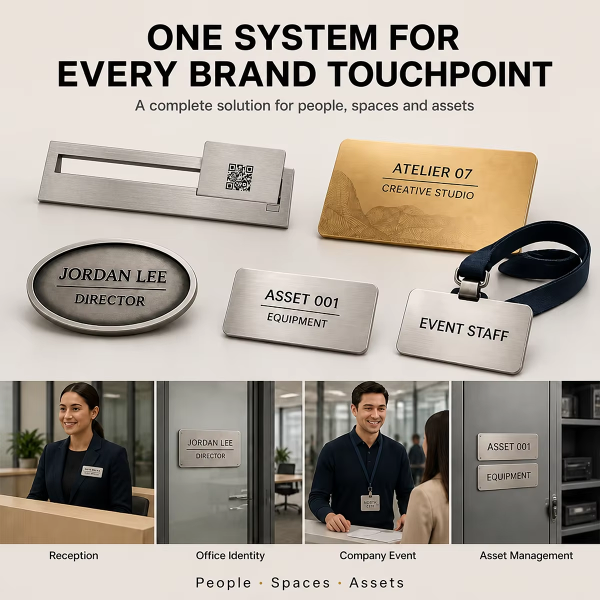 Brushed Stainless Steel Desk Nameplate ID Badge Holder Business Card Set Custom Executive Office Accessories with Logo