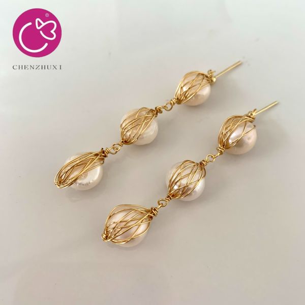 Natural Freshwater Pearls Metal Stud Earrings Geometric Irregular for Women Girl Gift Pearl Earrings