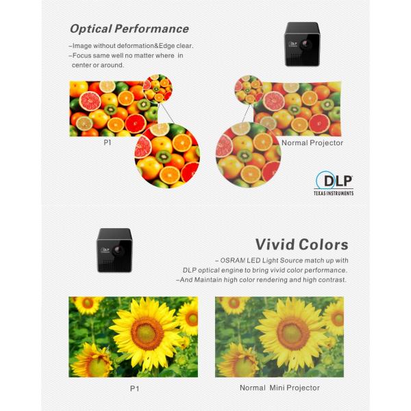 Portable HD DLP Projector Black Mini WIFI Projector / 1080p Smart Micro Projector