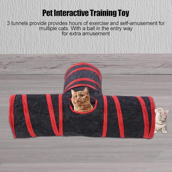 Peek Hole and Toy Ball Durable Style Pet Cat Tunnel Tube 3-Way Collapsible for Indoor Cats