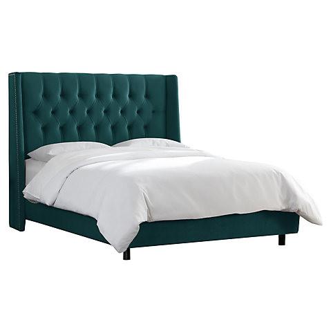 hotel chesterfield high back designer  french style antique king upholstered bed beds headboard  linen velvet fabric