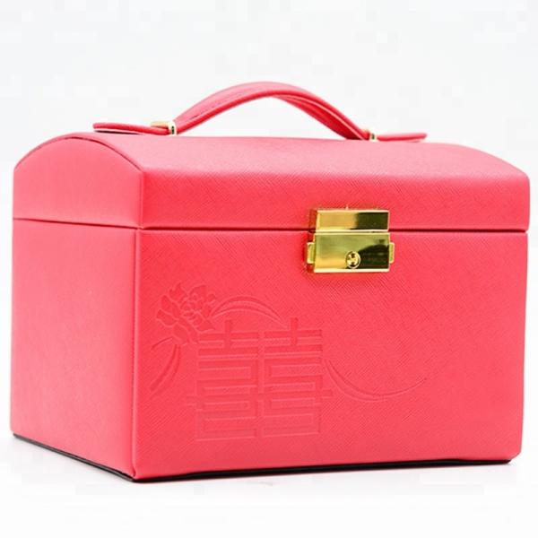 Travel / Gift Red Leather Jewelry Box Durable With Mirror Multi Components