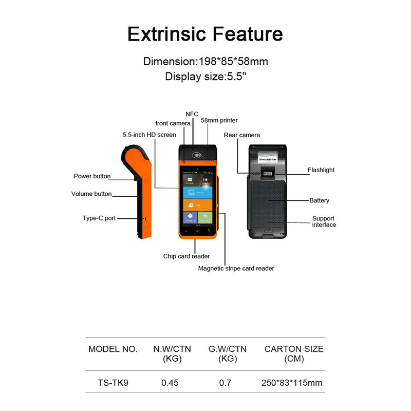 OEM Handheld Android Mobile Wireless POS System Machine 4G WIFI