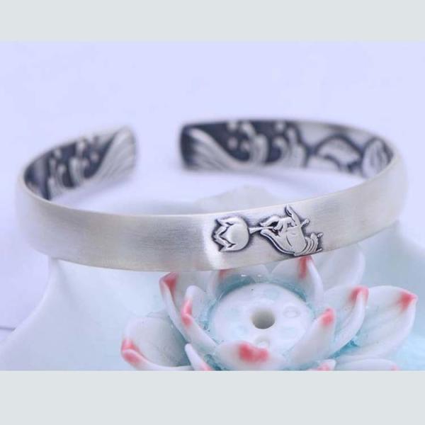Adjustable Retro Sterling Silver Cuff Bracelet Engraved Flower(XH056244W)