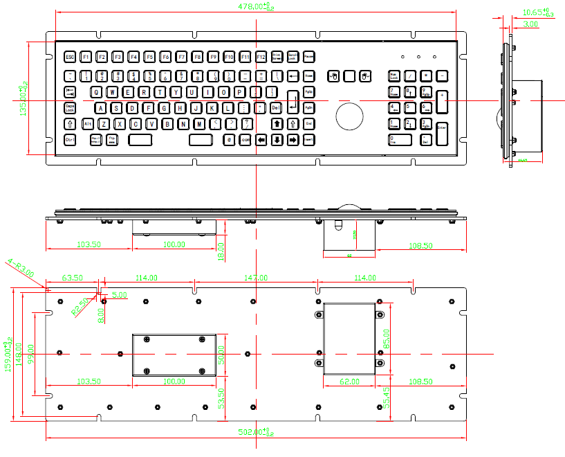 Клавиатура Маунта панели нержавеющей стали киоска с Trackball, ключами FN и кнопочной панелью номера