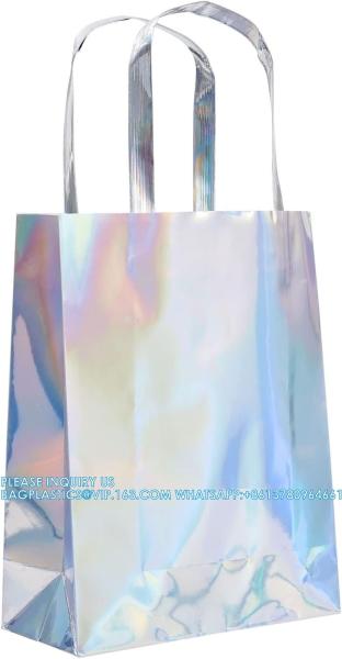 Holographic Foil Paper Gift Bags With Handles, Reusable Iridescent Gift Bags For Baby Shower, Birthday, Wedding
