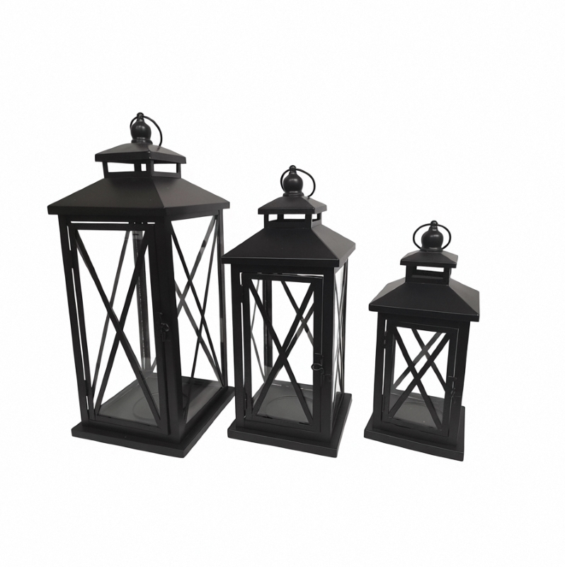 Black Metal Lantern Incorporating Top Vent for Heat Release Enhances Safety and Aesthetic Appeal in Outdoor Environments