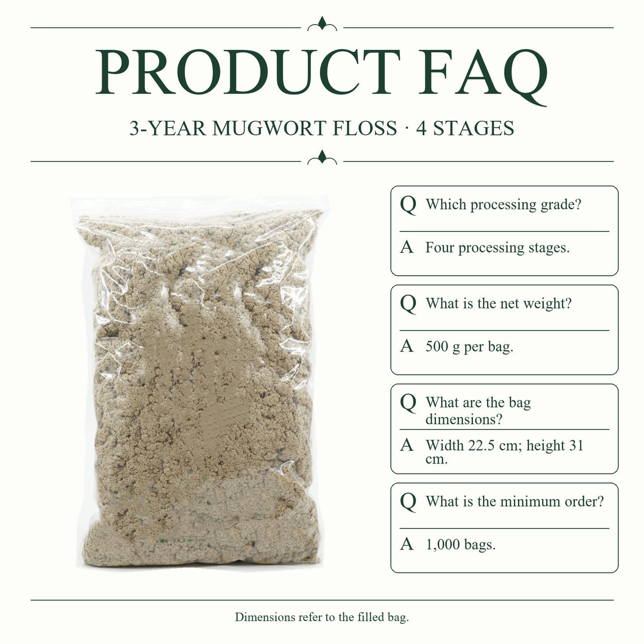 3-Year Four-Pass Moxa Wool 500g Sealed Bag B2B Wholesale Supply