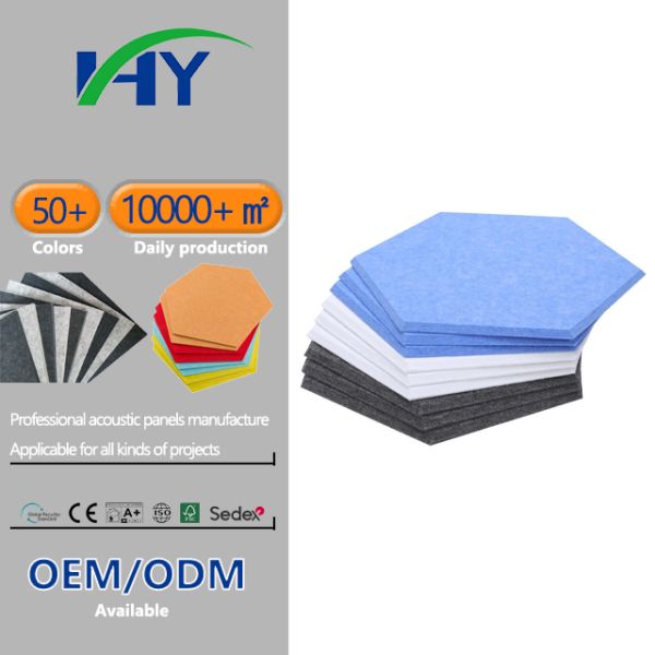 Eco Friendly PET Modern Hexagon Acoustic Wall Panels Sound Absorbing Flame