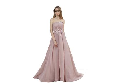 Strapless Net Ball Gown Cameo Brown Ladies Evening Dresses Flower Decor